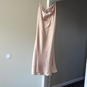 Midi satin slip cowl neck dress